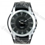 Fashion Huge Style Round Dial Wide Leather Band Wrist Watch-Black