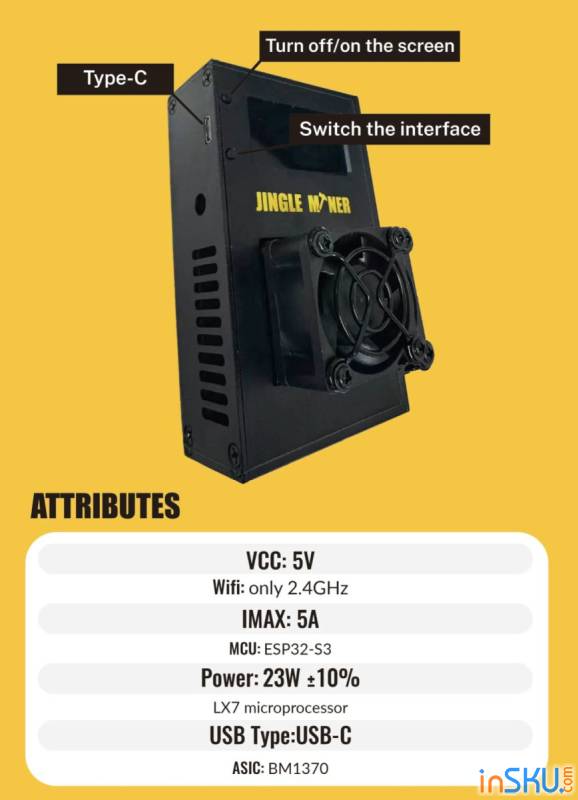 Рисунок №2: Обзор Jingle Miner BTC Solo Lite — карманный ASIC с сердцем BM1370 (1.2 TH/s) Обзор Jingle Miner BTC Solo Lite — карманный ASIC с сердцем BM1370 (1.2 TH/s). Обзор на InSKU.com