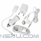 5-In-1 Car Charger + Data Cable + Ear Phone Set for iPhone 5 + More (EU Plug / 100~240V)