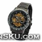 SINOBI Stainless Steel Self-Winding Mechanical Skeleton Wrist Watch - Black + Golden
