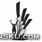 TJC-018 6-in-1 Zirconia Ceramic Knives + Peeler + Acrylic Knives Holder Set - Black