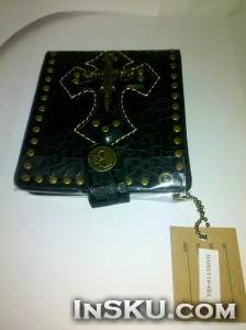 Кожаный кошелёк в заклёпках и с крестом увенчанным черепками (Black). Обзор на InSKU.com
