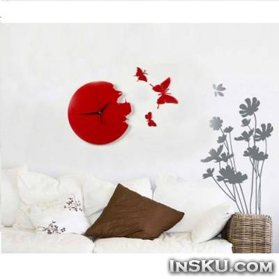 Beautiful Butterfly Flying Hang-style Clock - Red. Обзор на InSKU.com