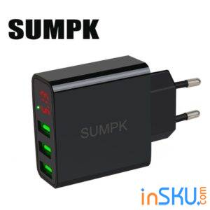 Популярная зарядка Sumpk на 3 USB со встроенным тестером (5V 3А/15W). Обзор на InSKU.com