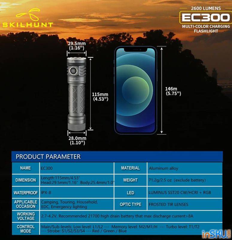 Обзор фонаря SKILHUNT EC300 - хороший High CRI свет и куча шероховатостей по работе. Обзор на InSKU.com