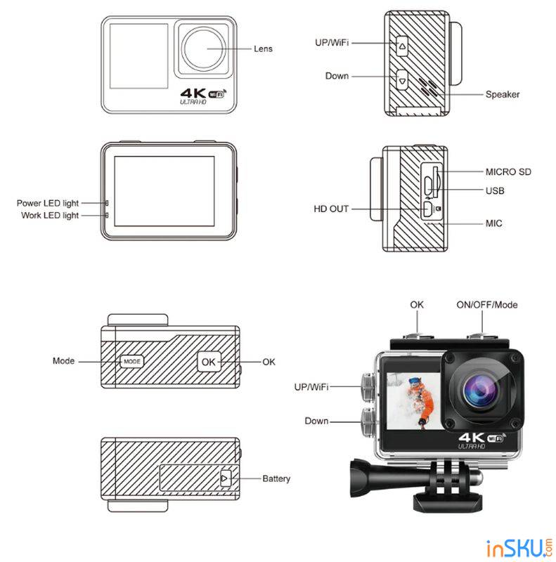 Обзор экшен камеры H11 EIS Anti-shake стабилизация и 4K/60FPS. Обзор на InSKU.com